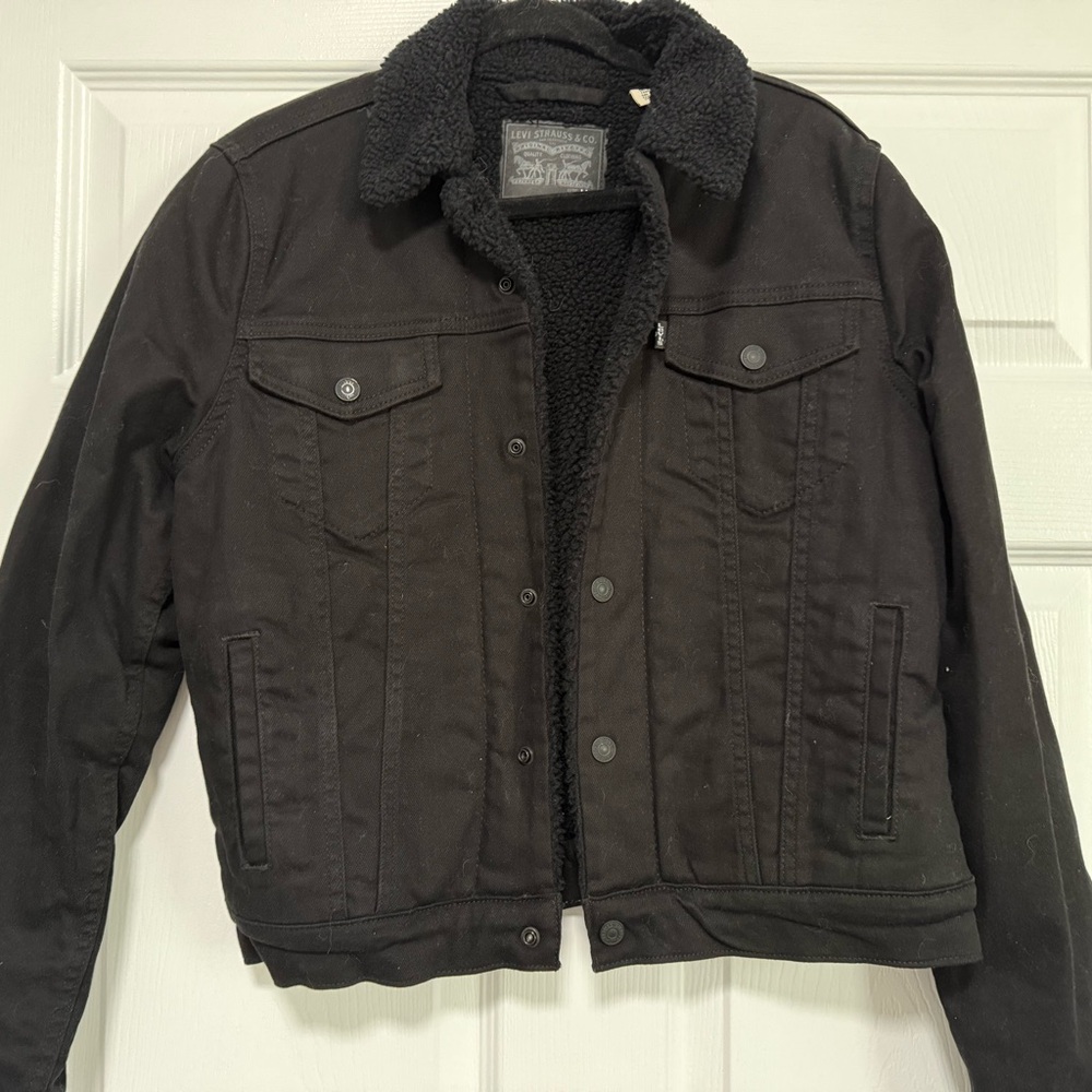 Women Black Sherpa-Lined Jacket